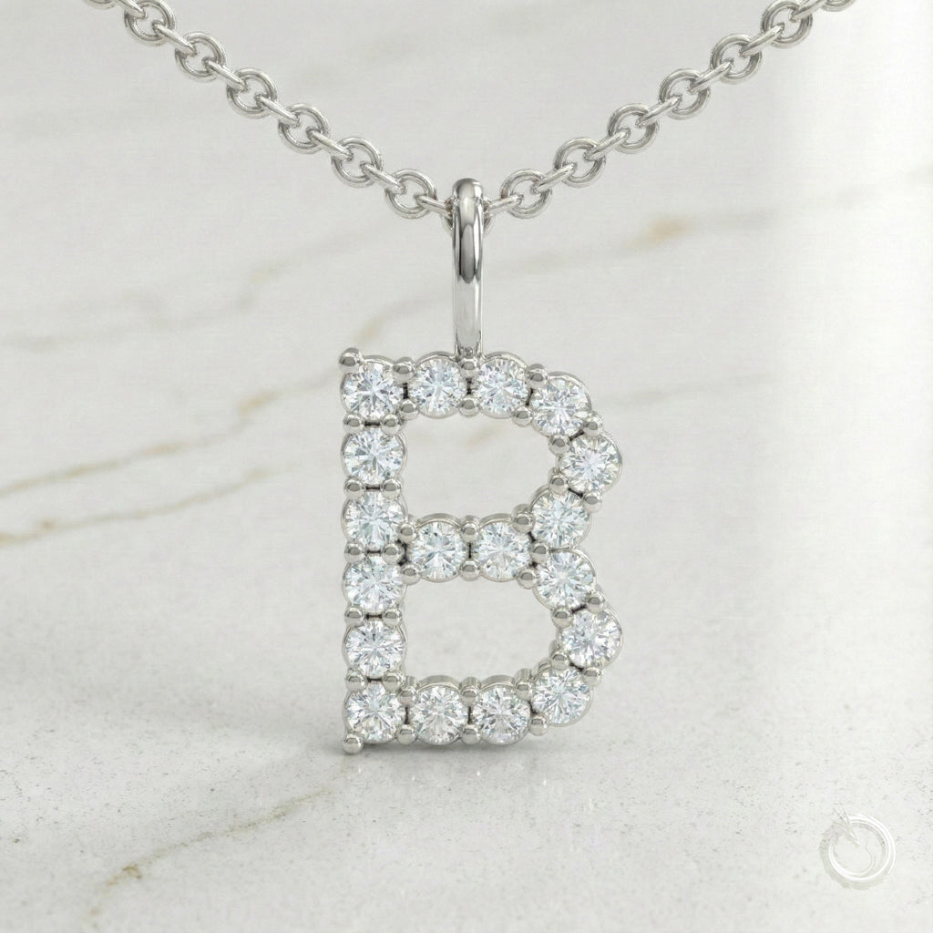 Celestia Monogram Pendant — B / White Gold
