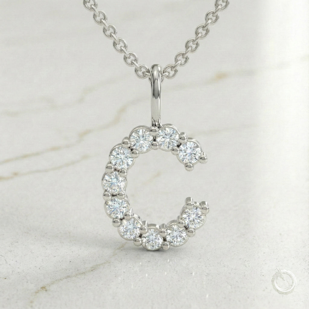 Celestia Monogram Pendant — C / White Gold