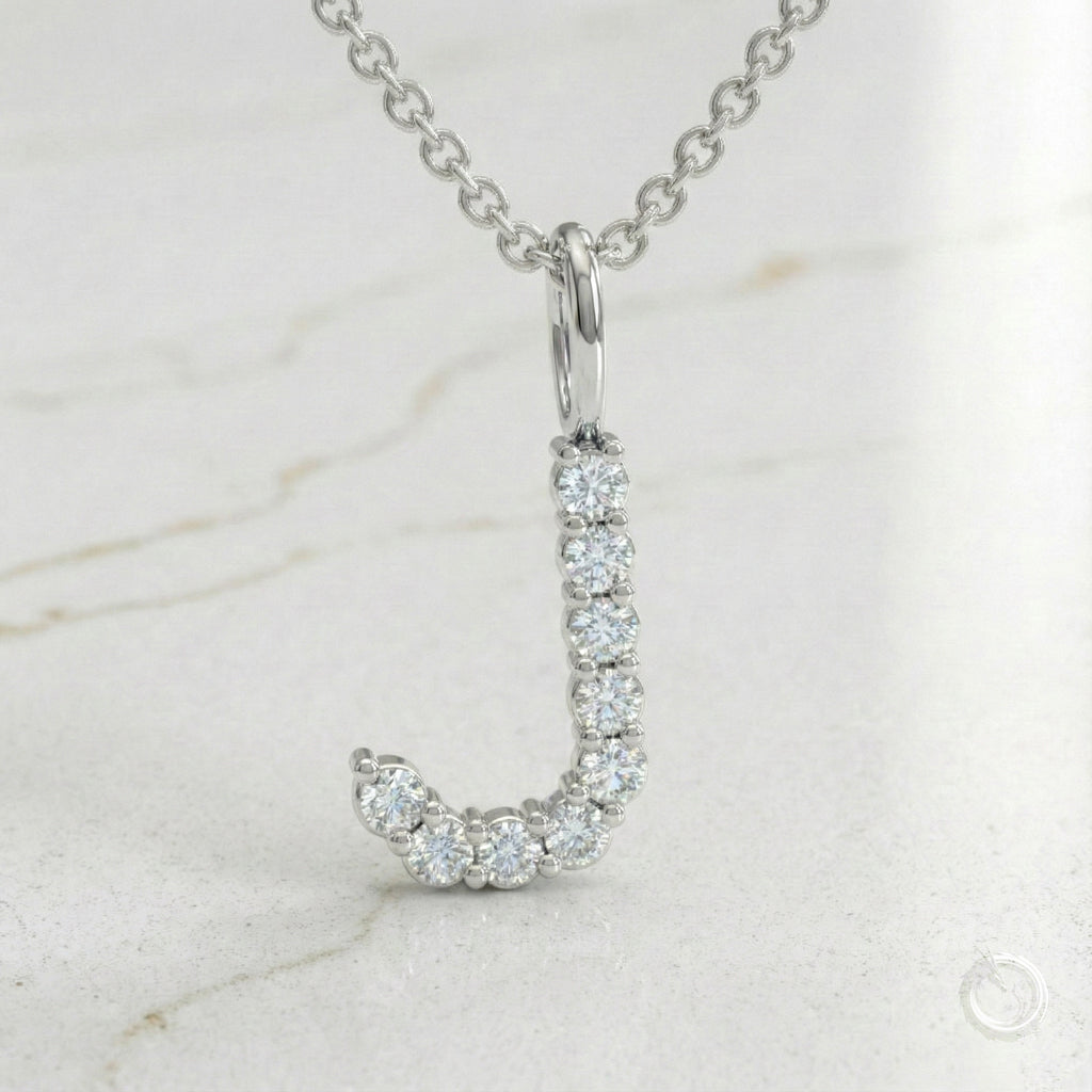 Celestia Monogram Pendant — J / White Gold