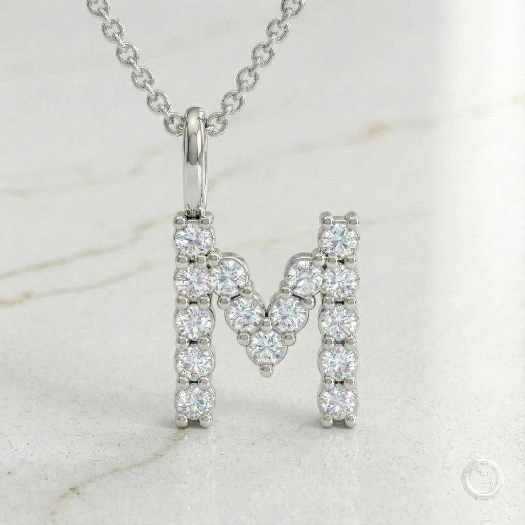 Celestia Monogram Pendant — M / White Gold