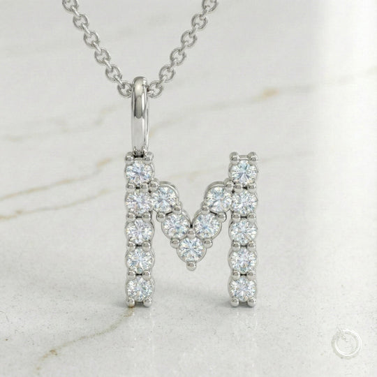 Celestia Monogram Pendant — M / White Gold