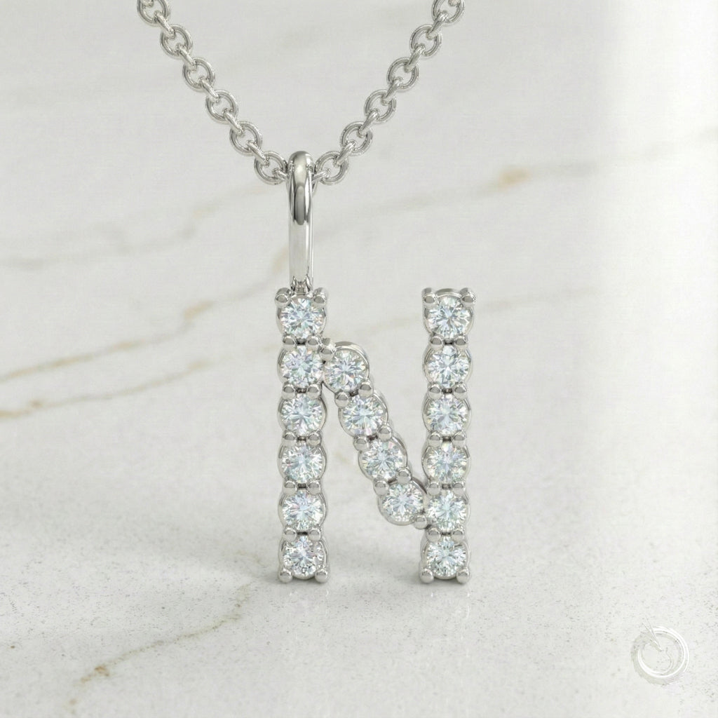 Celestia Monogram Pendant — N / White Gold