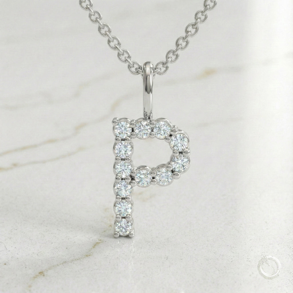 Celestia Monogram Pendant — P / White Gold