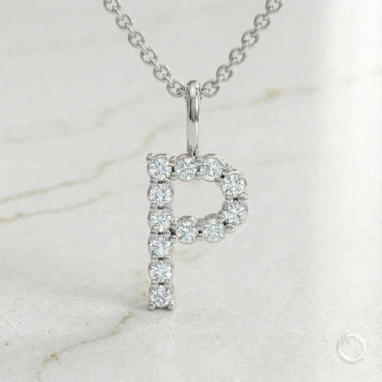 Celestia Monogram Pendant — P / White Gold