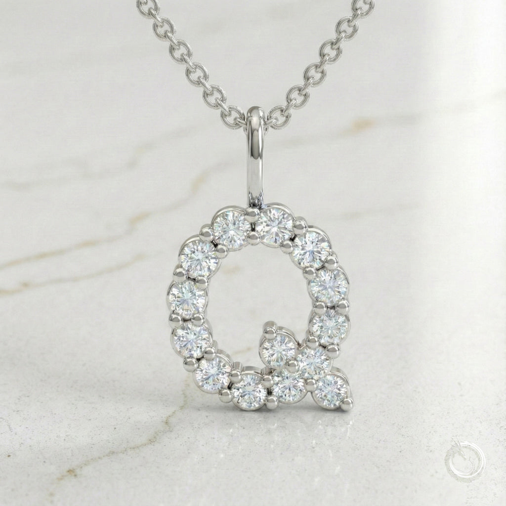 Celestia Monogram Pendant — Q / White Gold