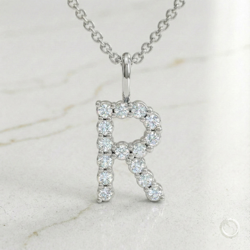 Celestia Monogram Pendant — R / White Gold