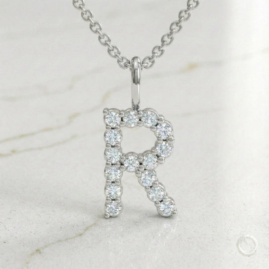 Celestia Monogram Pendant — R / White Gold
