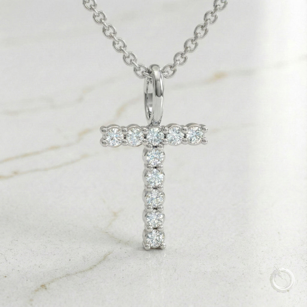 Celestia Monogram Pendant — T / White Gold