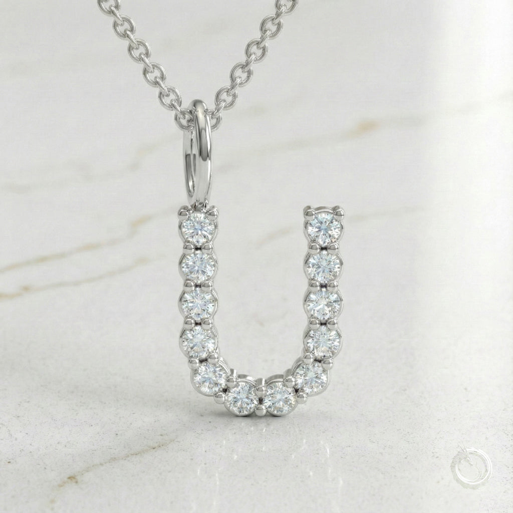Celestia Monogram Pendant — U / White Gold