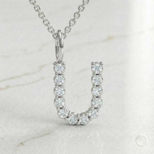 Celestia Monogram Pendant — U / White Gold