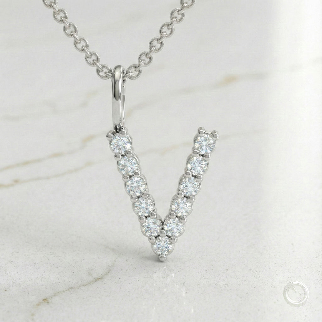 Celestia Monogram Pendant — V / White Gold