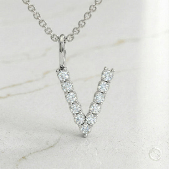 Celestia Monogram Pendant — V / White Gold