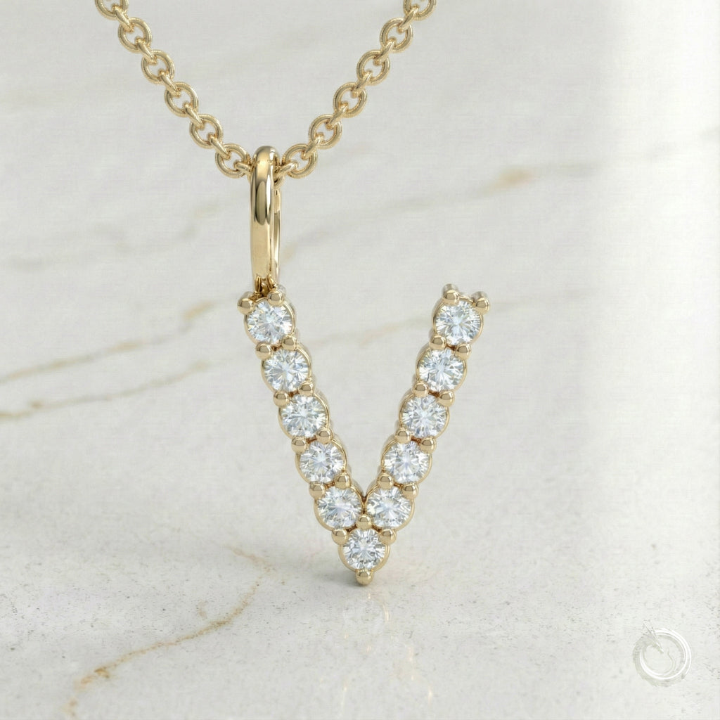 Celestia Monogram Pendant — V / Yellow Gold
