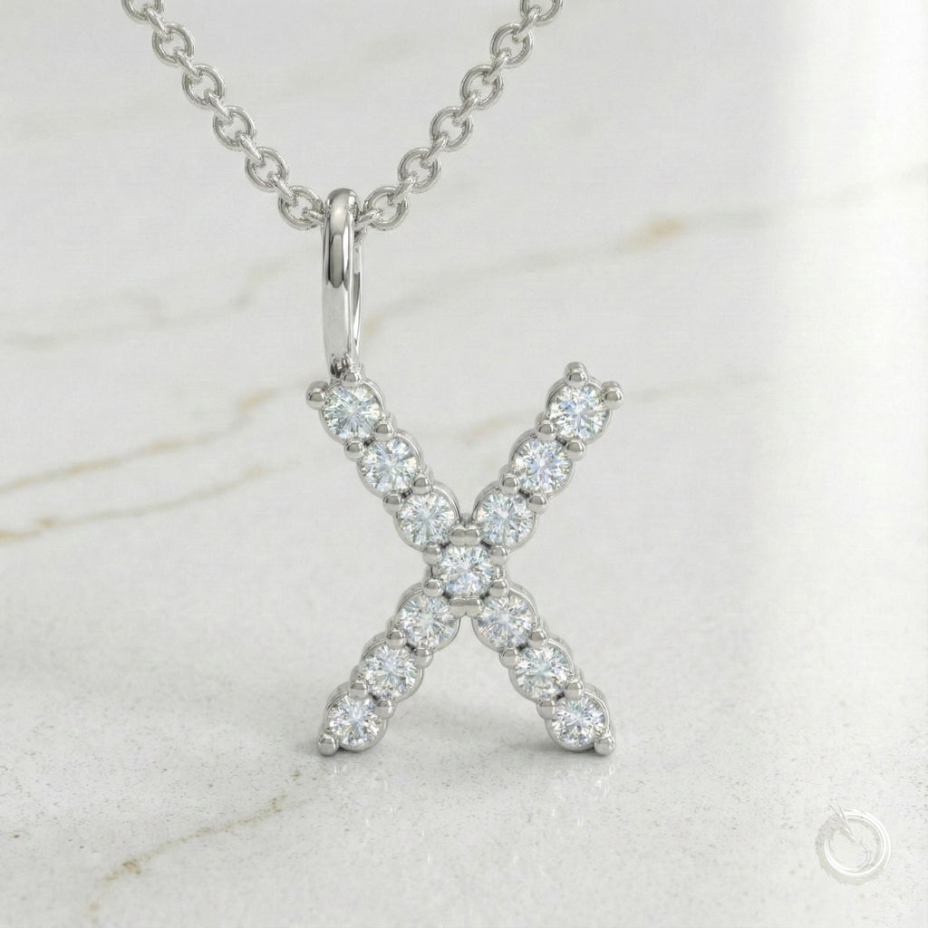 Celestia Monogram Pendant — X / White Gold