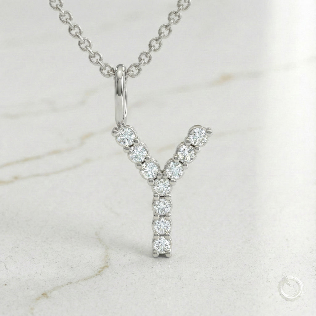 Celestia Monogram Pendant — Y / White Gold