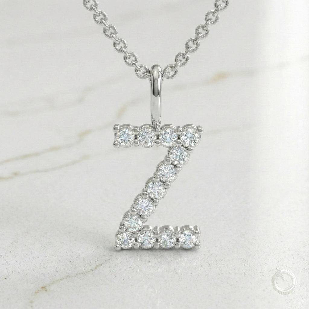 Celestia Monogram Pendant — Z / White Gold
